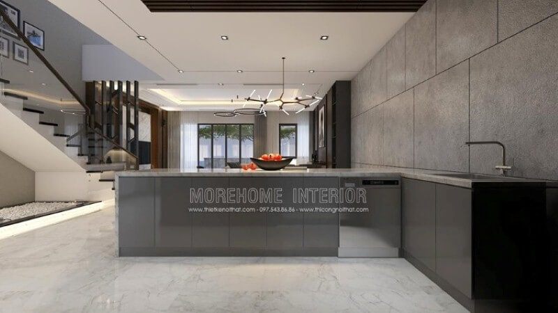 Xu hướng bố trí nội thất bàn đảo bếp tách riêng với phòng bếp tuy mới lạ nhưng khá tiện nghi khoa học sẽ phù hợp với không ít không gian hiện đại như nhà phố biệt thự.
