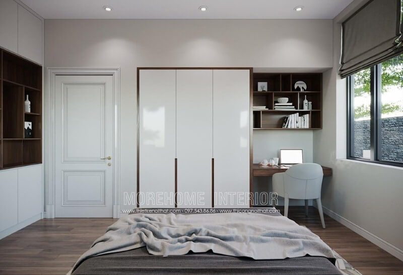 Góc học tập được bố trí đơn giản đẹp cho phòng ngủ.