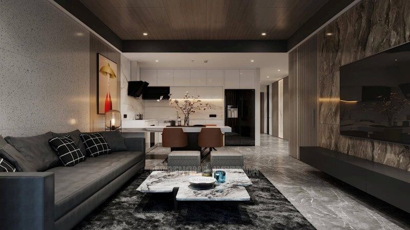 Tạo điểm nhấn cho phòng khách căn hộ ấn tượng với bộ sofa màu đen