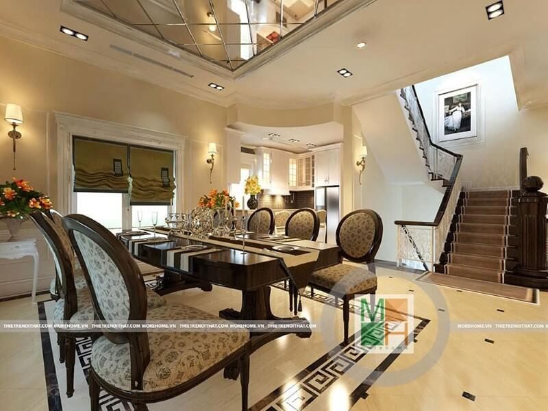 Thiết kế nội thất phòng ăn tân cổ điển tại biệt thự Vincom Sài Đồng đẳng cấp
