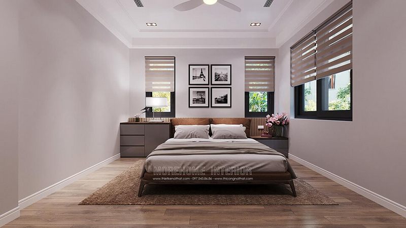 Mẫu giường ngủ hiện đại và đẹp mắt bằng gỗ óc chó cao cấp được thiết kế cho phòng ngủ của nhà biệt thự.